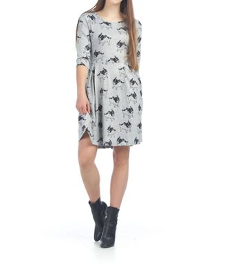Papillon French Bull Dog Print Sweater Dress In Gray/black