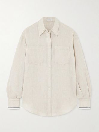 Brunello Cucinelli Camicia In Lino Con Perline - Neutri