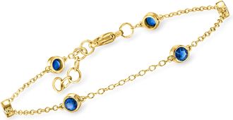 RS Pure by Ross-Simons Bezel-Set Lab-Grown Sapphire Station Bracelet in 18kt Gold Over Sterling