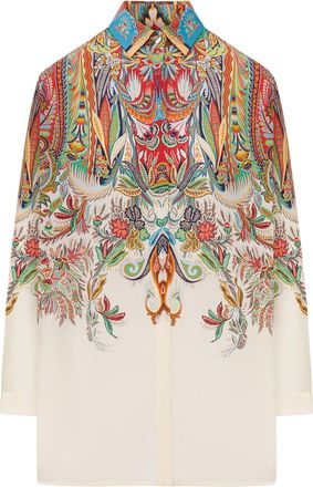 Etro LONG SILK SHIRT WITH PLACED PAISLEY FOLIAGE PRINT - Etro - Woman