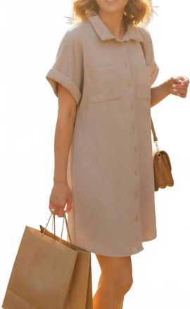 She + Sky Drop Shoulder Button Down Mini Dress In Lt Taupe