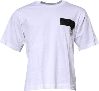 Dolce & Gabbana Mens White Logo Patch Cotton Crew Neck T-Shirt
