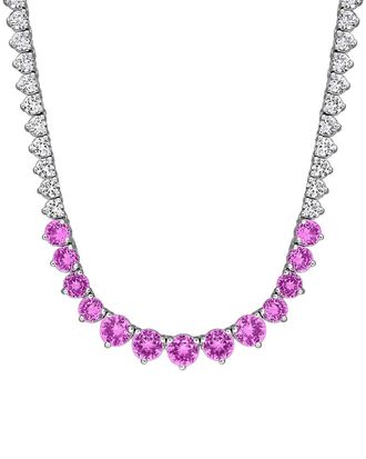 Rina Limor Silver 22.30 ct. tw. Lab-Grown Pink And White Sapphire Graduated Tennis Necklace