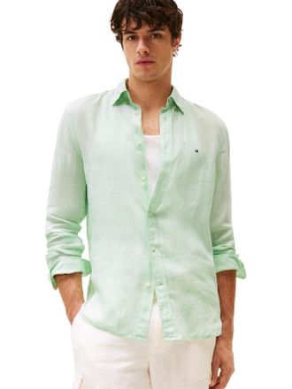 Tommy Hilfiger Mens Long Sleeve Casual Linen Button Down in Regular Fit Long Sleeve Casual Linen Button Placket in Regular Fit, Opal Green, XXL