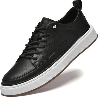 Generic Mens Genuine Leather Sneakers Comfort Slip on Dress Sneakers Retro Stylish Business Casual Shoes for Men (Black,8.5)