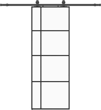 vidaXL Vidaxl - Puerta Corredera Con Juego Herrajes Negro 76x205 Cm Esg Vidrio