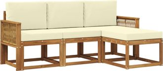 vidaXL Conjunto De Sof&aacute;s De Exterior 4 Uds. Natural Y Crema Poli&eacute;ster Vidaxl