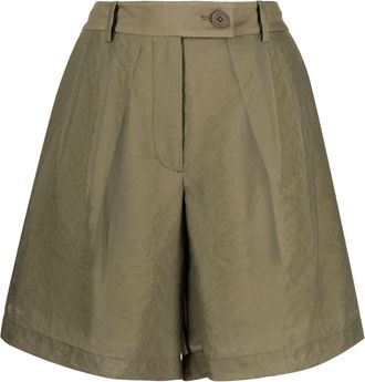 Helmut Lang pleated sheer shorts - women - Cupro/Cotton/Nylon - 2 - Green