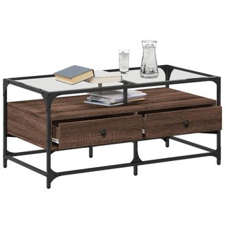 Berkfield Home Decorative Coffee Table with Glass Top Brown Oak 98.5x50x45 cm Steel