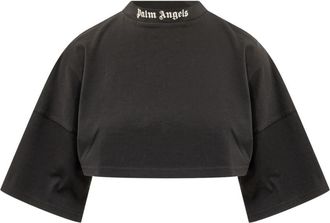 Palm Angels Black Logo Mock Collar T-Shirt