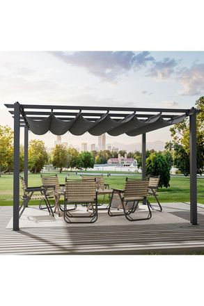 Living and Home 13x13ft or 20x10ft Garden Aluminum Patio Pergola with Retractable Canopy in Grey | Size: Medium