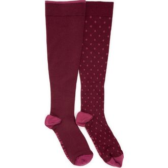 Muk Luks Nylon Blend Compression Socks 2 Pair Pack Wide Size in Burgundy at Nordstrom