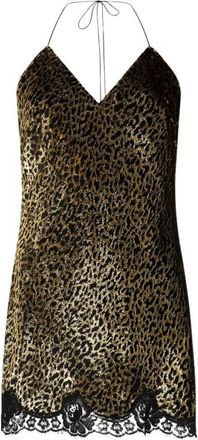 Roberto Cavalli Macro Leopard Print Zijden Slipdress - Dames - Feestkleedjes - Zwart - L - Katoen - Kleedjes