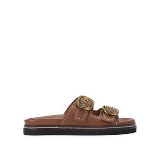Kurt Geiger Womens Leather Mayfair 2 Buckle Sandal Sandals - Tan - Size UK 6