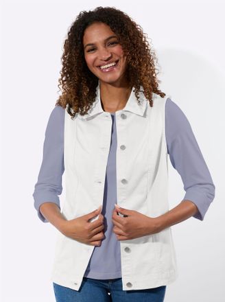 Casual Looks Kurzweste CASUAL LOOKS, Damen, Gr. 36, wei&szlig;, 97% Baumwolle, 3% Elasthan, unifarben, Westen Kurzweste