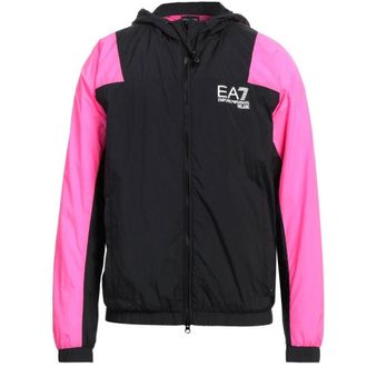 Emporio Armani zwarte jas met Milano-logo en roze mouwen