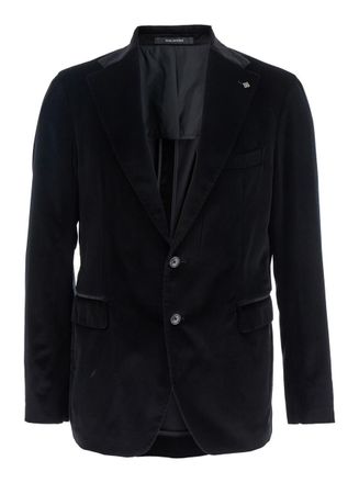 Tagliatore Black Single-Breasted Jacket With Notched Revers In Velvet Man