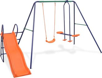 vidaXL Juego De Columpios Con Tobog&aacute;n Y 3 Asientos Naranja Vidaxl