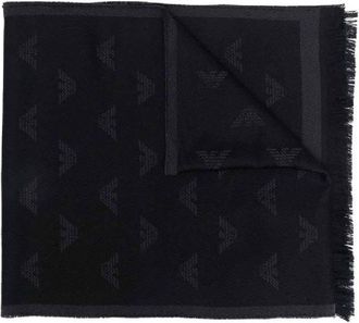 Emporio Armani Wool Scarf With All-Over Jacquard Eagle