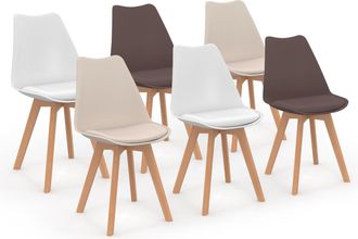 IDMarket Set Di 6 Sedie Scandinave Sara, Mix Di Colori Tortora, Beige E Bianco