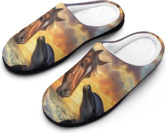Generic Horse And Dolphin Cotton Slippers for Women Indoor Outdoor Slipper Slip-On Memory Foam Home Shoes