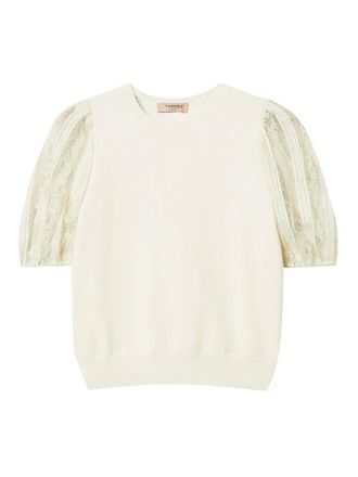 Twin-Set lace-sleeve top - Neutrals