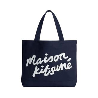 Maison Kitsun&eacute; Tote Bags, female, Blue, Size: ONE SIZE Handwriting Tote