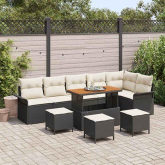 vidaXL Conjunto De Sof&aacute; De Jard&iacute;n 10 Pcs Negro Rat&aacute;n Sint&eacute;tico Vidaxl