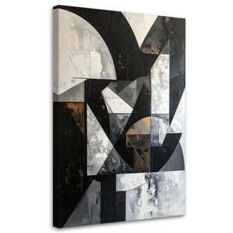 Feeby Cuadro En Lienzo, C&iacute;rculos Abstractos Formas Con Textura Blanco Y Negro, 80x120