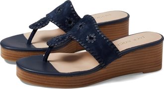 Jack Rogers Womens Jacks Mid Wedge-Suede/Stacked Sandal, Ladies Shoes, Midnight, 5.5 UK