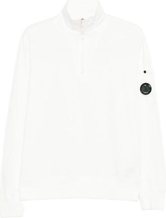 C.P. Company Light Fleece Half Zip Lens Sweatshirt - Heren - Vesten met rits - Wit - S - Katoen - Hoodies & sweatvesten
