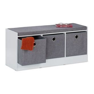 Relaxdays Relaxdays - Banco Zapatero Con Asiento Acolchado, 3 Cajones De Tela Para Almacenaje, 46 X 102 X 32 Cm, Mdf, Blanco Y Gris
