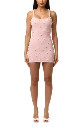 Naked Wardrobe Faux Pearl Body-Con Minidress in Cotton Candy at Nordstrom, Size X-Small