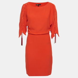 Maje Orange Crepe Adjustable Sleeve Roan Mini Dress
