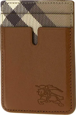 Burberry Mens Brown Leather Pop Check Card Holder Hazel Exterior: Calf Portafogli Wallet