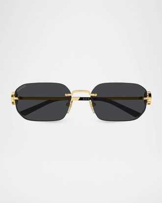 Gucci Men & apos;s GG2228S Stuck GG Evolution Rimless Metal Rectangle Sunglasses