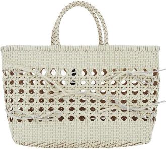 Osoi Osoi Biscuit Tote White Handbag With Double Round Handles And Braided Design In Leather Woman