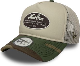 New Era Oval Camo Patch 9Forty A-Frame Trucker Cap Beige Camouflage