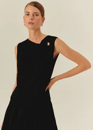 Exquise Stephanie Asymmetric Neckline Sleeveless Blouse in Black at Nordstrom, Size X-Large