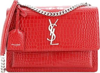 Saint Laurent Sunset Crocodile Embossed Leather Medium crossbody bag - Rood