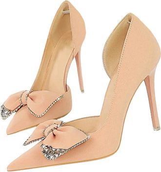 Generic Women Pointed Toe High Heel Pumps Rhinestone Bow Wedding Office Party Dress Shoes