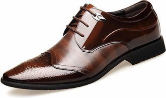 Generic Dress Shoes for Men Lace Up Cap Toe Derby Shoes Cowhide Block Heel Anti-Slip Low Top Prom(Brown,7.5 UK)