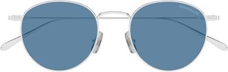 Montblanc Silver Linea Nib Metal Round Sunglasses