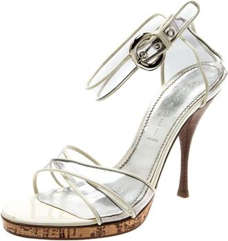Casadei White Leather And Pvc Cross Strap Sandals