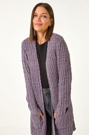 Roman Popcorn Textured Longline Cardigan