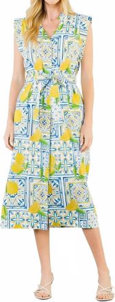 THML Clothing Lemon Midi Shirt Dress In Blue/yellow