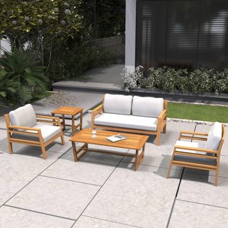 Direct Wicker 5 PCS Garden Conversation Set, Acacia Wood Outdoor Loveseat Sofa Set in Brown | Size: 5 Pack