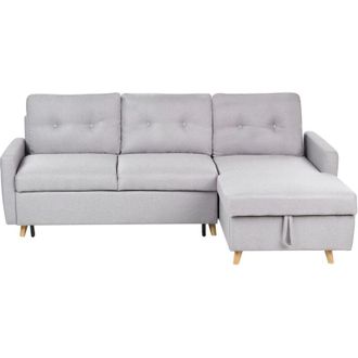 Beliani Divano letto ad angolo sinistro con vano contenitore grigio chiaro Flakk