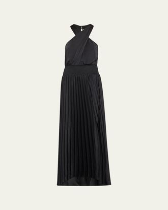 Ramy Brook Arina Pleated Halter Midi Dress