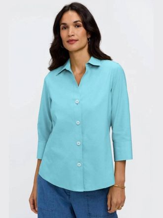 Foxcroft Paityn No Iron Pinpoint 3/4 Sleeve Shirt In Soft Aqua